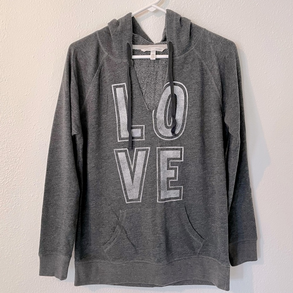 Vintage Wash Victoria’s Secret “LOVE” Heather Gray Hoodie